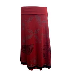 Vtg Y2k 90's Red and Black Boho Whimsgoth Grunge Goth Low Waisted Midi Skirt